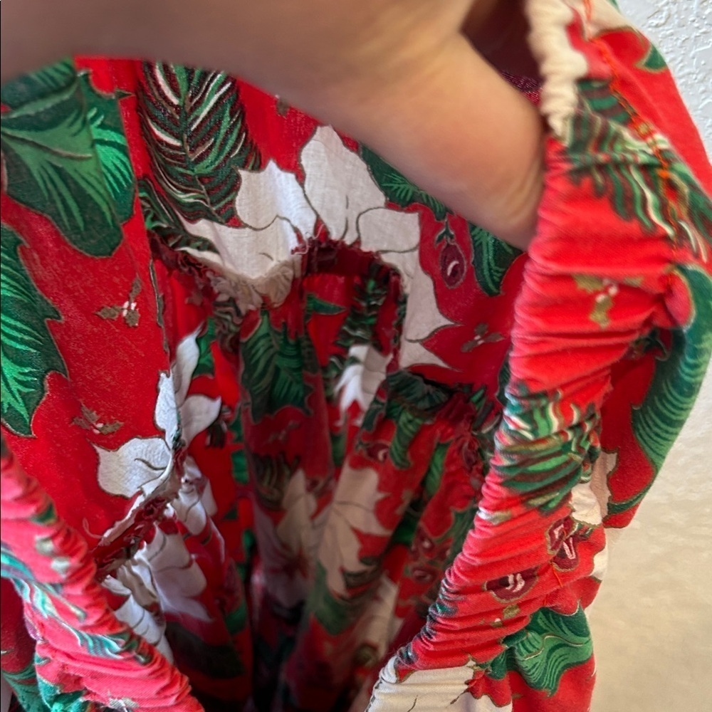 Handmade One of a Kind Tiered Skirt with a Poinsettia and Holly Print - Picture 5 of 8